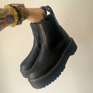 faux leather slip on platform boots